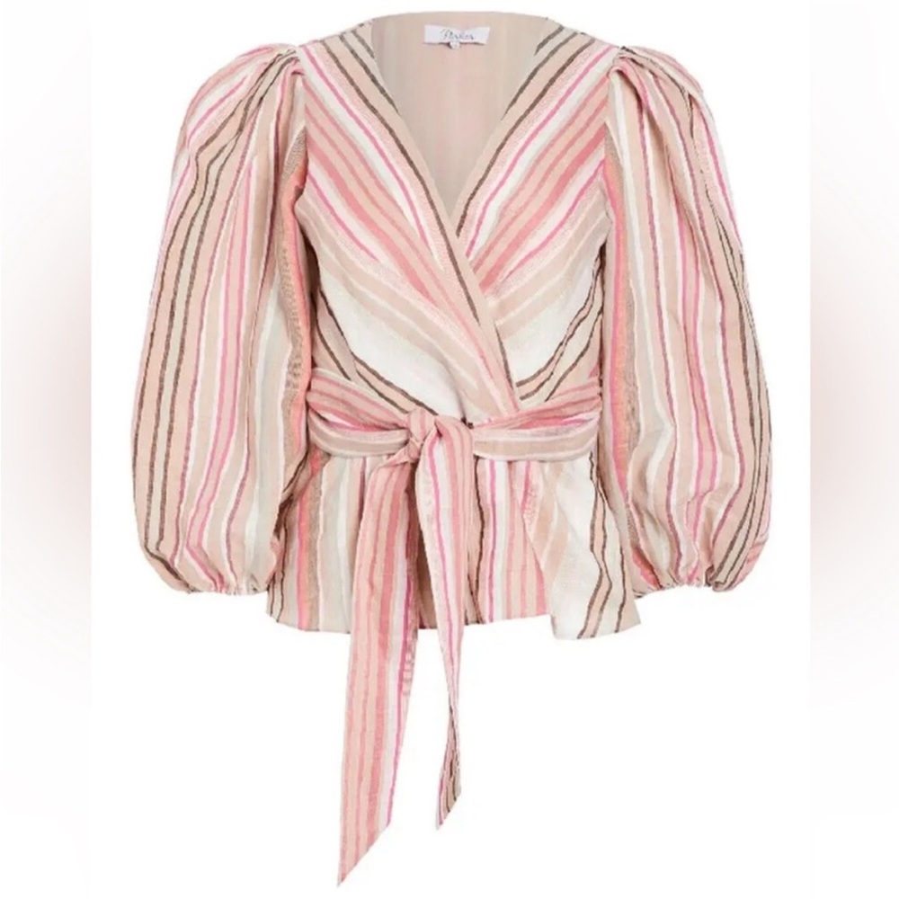 Parker Pink and Cream Striped Wrap Blouse